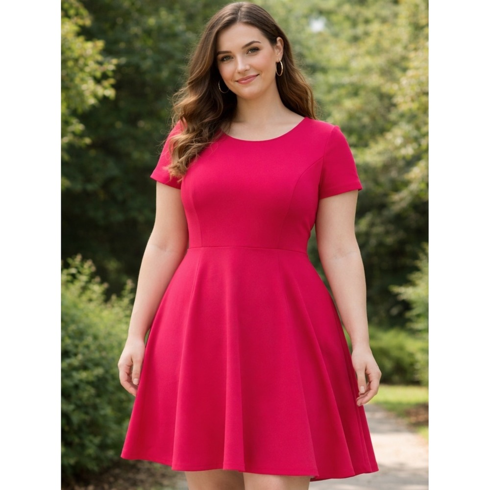 Talbots Pink Fit & Flare Dress Size 14 Short‎ Sleeve Knit Stretch Classic